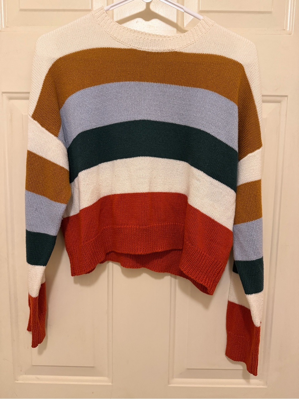 Striped Crewneck Women’s Sweater in Rust, Mustard, Navy & Cream